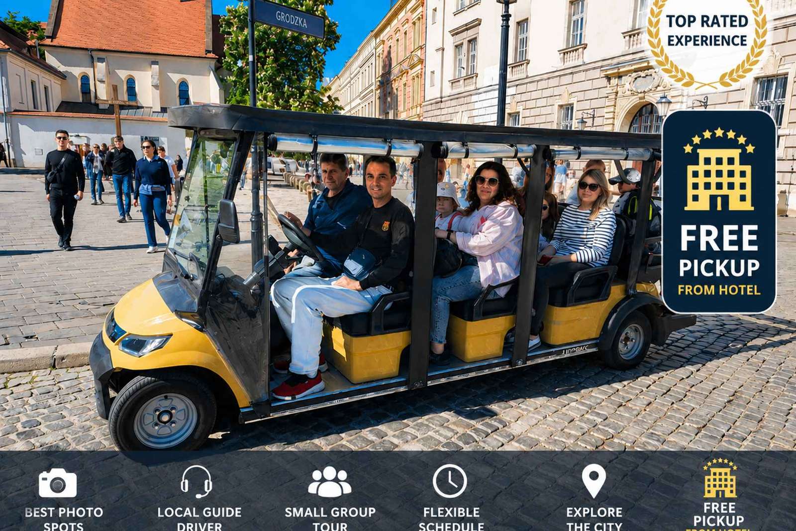 Visite de la ville de Cracovie, voiturette de golf. Visite privée complète.