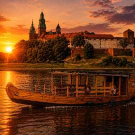 Cracovie : coucher de soleil et croisière de nuit sur un bateau traditionnel en bois